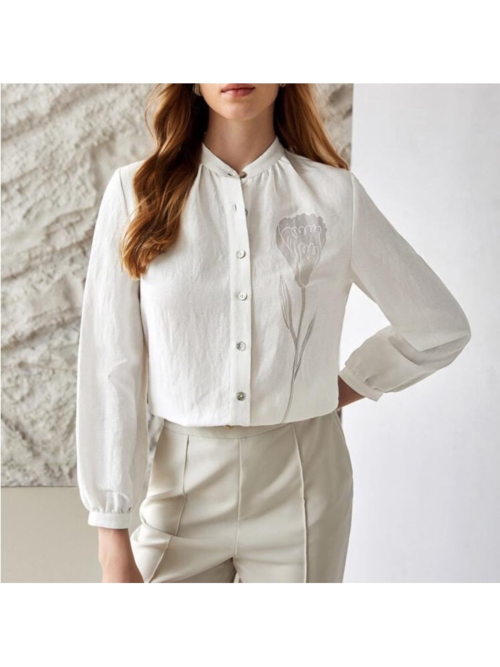 MOTF linen tulip mock neck shirt S